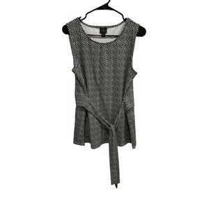 Worthington Womens Top Black White Geometric Tie Waist Sleeveless Size L Career